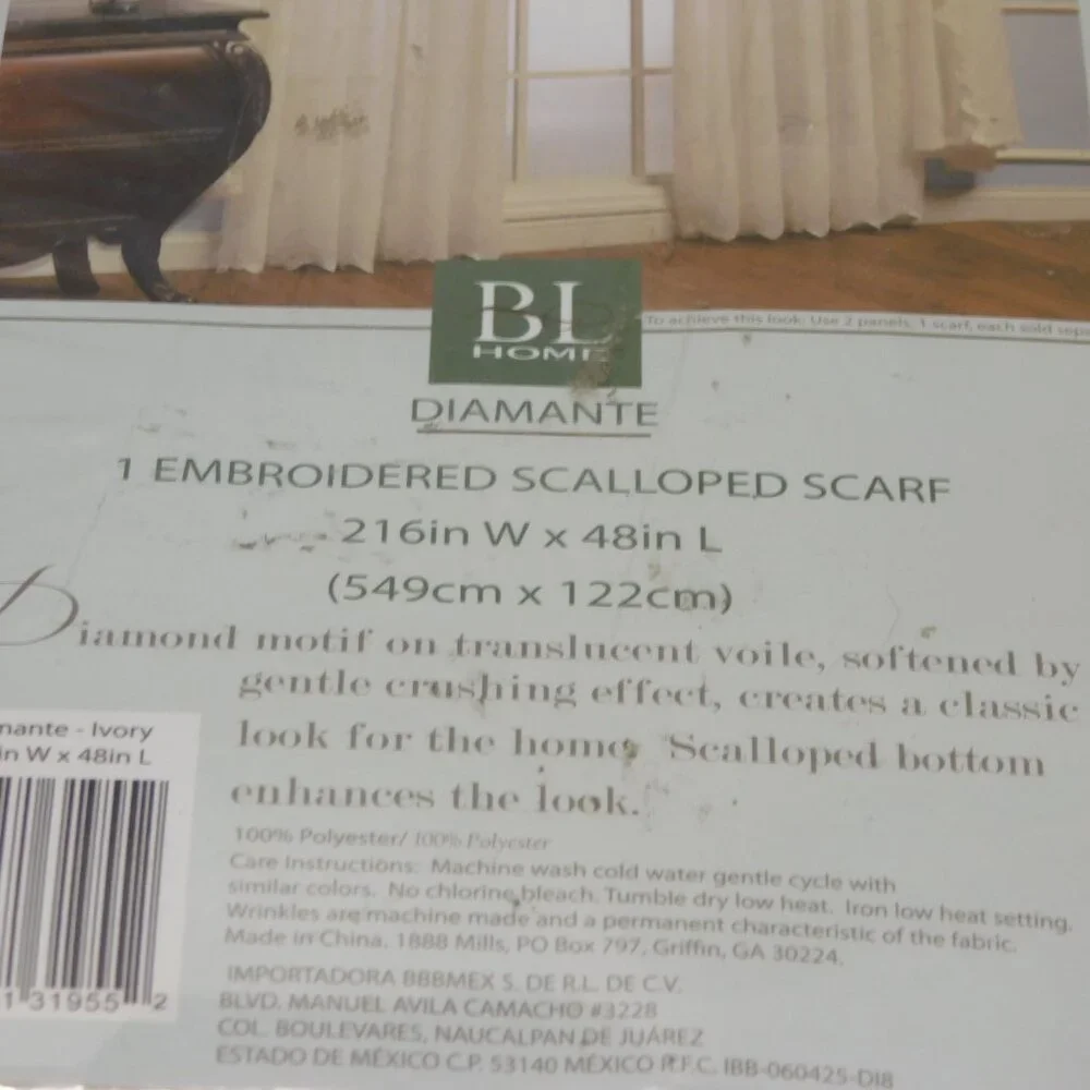 BL HOME DIAMMANNITE SCALLOPPED SCARF WINDOW TREATMENT 216 IN w 48 IN l *